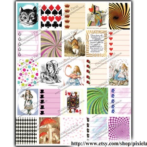 Alice in Wonderland Printable Planner Stickers Digital Download - Fits Erin Condren Life Planner
