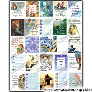 Mermaid  Planner Stickers Printable Digital Download - Fits Erin Condren Life Planner