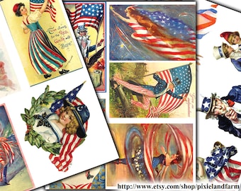Vintage fjärde juli Clip Art utskrivbar digital nedladdning