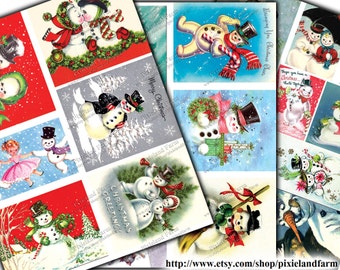 Christmas Snowmen Vintage Printable Digital Download