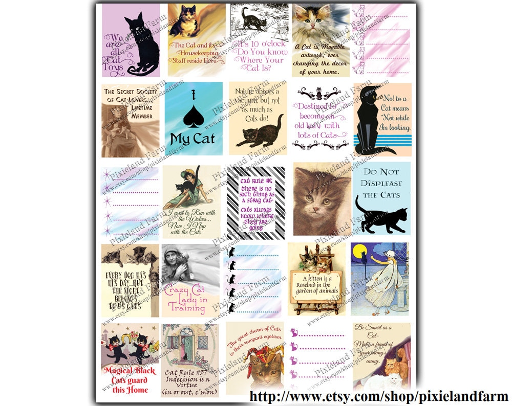 Cat and Kitten Printable Planner Stickers Digital Download Fits Erin ...