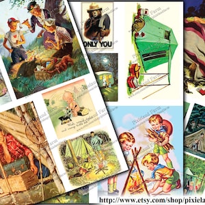Vintage Camping Clip Art Descarga digital imprimible