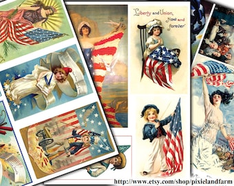 Vintage czwartego lipca Clip Art nadający się do wydruku Digital Download