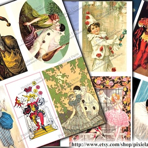 Clip art vintage de bobos da corte e palhaços, download digital para impressão