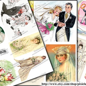 Vintage bruids bruiloft clip art afdrukbare digitale download