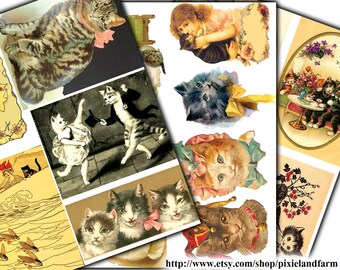 Cat Vintage  Clip Art Printable Digital Download