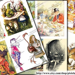Vintage Alice in Wonderland Clip Art Printable Digital Download