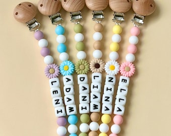 Personalized Pacifier Clips, Baby shower Gift, Custom Soother Clip, Flower Binky Clip, Custom Dummy clip, Newborn Gift, Baby Pacifier Holder