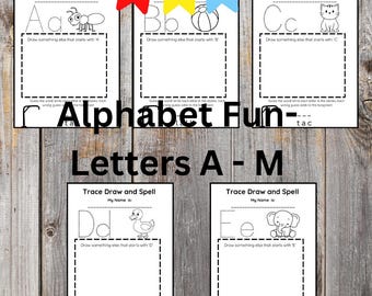 Bedruckbares Alphabet A-M | Kids Brief Erkennung, Färbung, & Henker-Spiel | Sofortdownload |