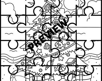 Kids Downloadable Christmas Santa Colouring DIY Puzzle