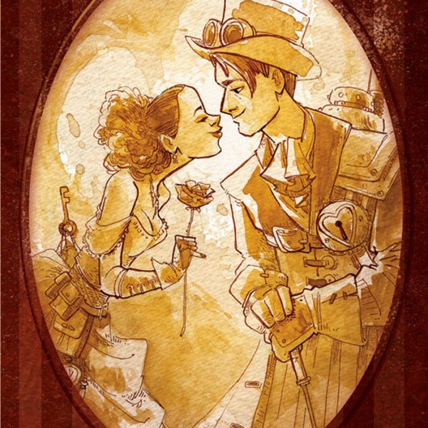 Steampunk Valentine's Day Card Sweethearts Robot Mechanic