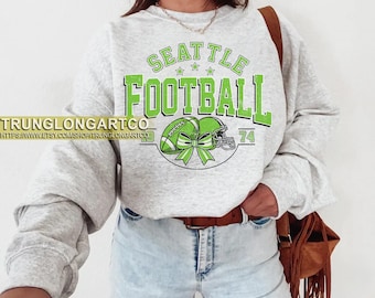 Sudadera estilo vintage de Seattle Football, camiseta de fútbol, camiseta de cuello redondo de Seattle Football, camiseta de fútbol americano para el día del partido