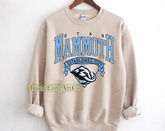 Vintage Utah Mammoth Eishockey Rundhals-Sweatshirt, Kundenspezifisches Hockey-Sweatshirt, Geschenke für Utah-Fans, Unisex, T-Shirt, Trending