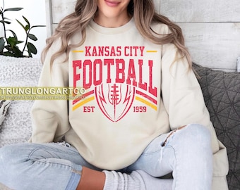 Vintage-stil Kansas City Football-tröja, fotbollströja, Kansas City fotbolls-tröja med rund hals, matchdagsfotboll, amerikansk fotbollströja