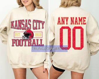 Sudadera personalizada de fútbol de Kansas City, cuello redondo de fútbol de Kansas City, camiseta de fútbol de Kansas City, jugador de fútbol personalizado, camiseta de fútbol