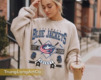 Columbus Blue Jackets-sweater met ronde hals, shirt vintage Blue Jackets, shirt Columbus Hockeyfan, hockey-T-shirt, sweater Blue Jackets