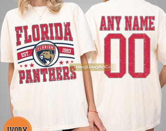 Personalized Comfort Colors® Florida Panthers T-Shirt | Comfort Colors T-Shirt for Hockey Fans | Custom Number | Retro Team Shirt
