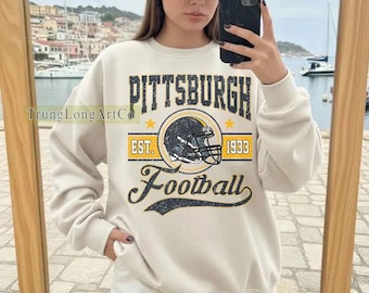Felpa vintage della squadra di football di Pittsburgh, maglietta da football, maglietta girocollo della squadra di football di Pittsburgh, maglietta da football americano per il giorno della partita