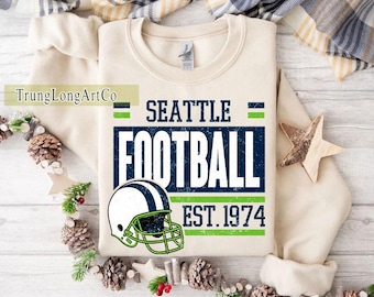 Sudadera estilo vintage de Seattle Football, camiseta de fútbol, camiseta de cuello redondo de Seattle Football, camiseta de fútbol americano para el día del partido