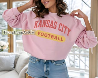 Vintage-stil Kansas City Football-tröja, fotbollströja, Kansas City fotbolls-tröja med rund hals, matchdagsfotboll, amerikansk fotbollströja