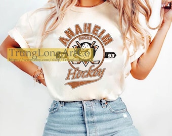 Bluza z kapturem Anaheim Ducks Vintage 90s, koszulka do hokeja na lodzie, bluza hokejowa z okrągłym dekoltem, prezent dla fana Anaheim Ducks, bluza z kapturem unisex