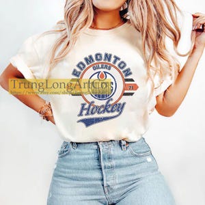 Vintage Edmonton Oilers ijshockey sweater met ronde hals, aangepaste hockeysweater, cadeaus voor fans van Oilers, Unisex, T-shirt, trending