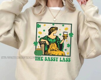 Rolig Saint Patrick's Day-tröja, irländsk t-shirt, Sassy Lass tarotkort-t-shirt, lycko-tröja, Shamrock-t-shirt, tarotkort, St Patrick's Day-present