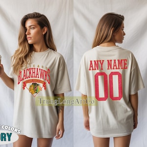 Personalized Comfort Colors® Chicago Blackhawks T-shirt, Custom Name & Number Hockey Sweatshirt, Unisex Fan Gift for Sports Lovers