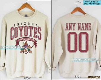 Sudadera personalizada de hockey de Arizona, camiseta de cuello redondo de los Arizona Coyotes, camiseta de hockey de Arizona, camiseta de hockey personalizada, camiseta con número de hockey