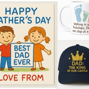 Vatertags Geschenk Set – Handabdruck Tasse, Kronkorken & Handgefertigte Karte – 3-in-1 Herzliche Überraschung für Papa