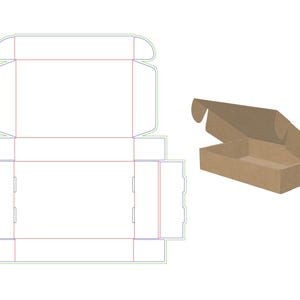 Pode incluir: Uma caixa de cartão plana, de cor castanho, com uma tampa dobrável. A caixa está aberta e a tampa está dobrada para trás. A caixa é concebida para ser utilizada para expedição ou embalagem.