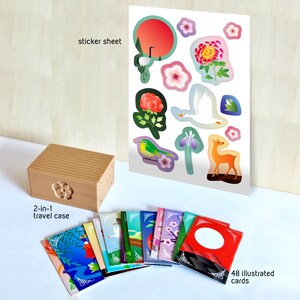 Hanafuda Design Bundle (cartas de jogar, caixa de viagem, folha de adesivos) - caixa de presente para fãs do Japão
