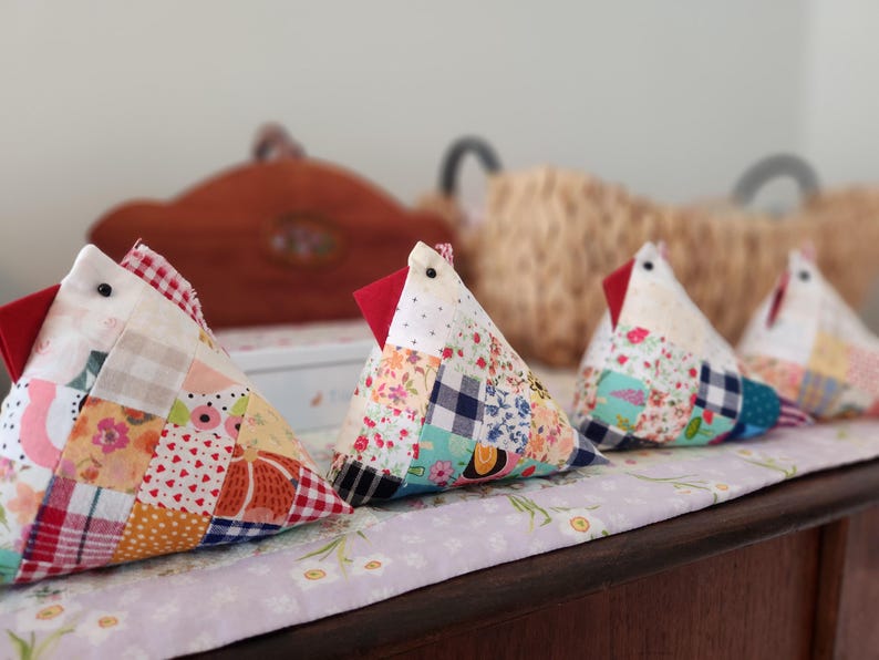 Handmade Patchwork Chicken Pincushion: Cotton Fabric Scrap Sewing ...