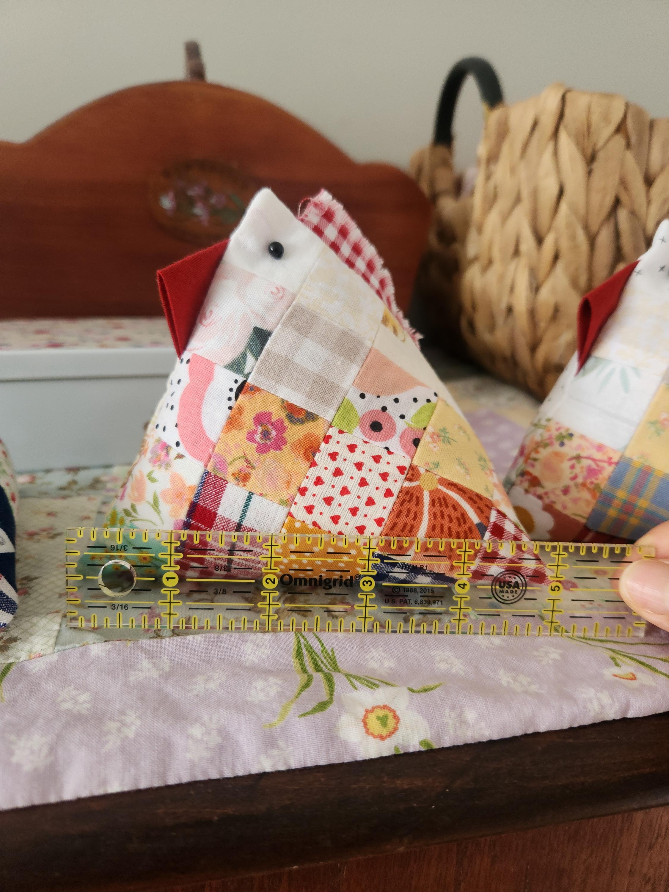 Handmade Patchwork Chicken Pincushion: Cotton Fabric Scrap Sewing ...