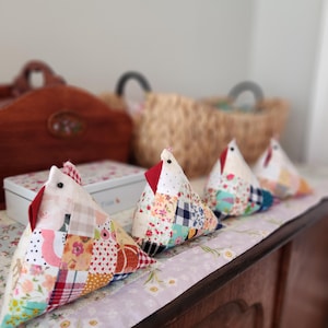 Handmade Patchwork Chicken Pincushion: Cotton Fabric Scrap Sewing ...