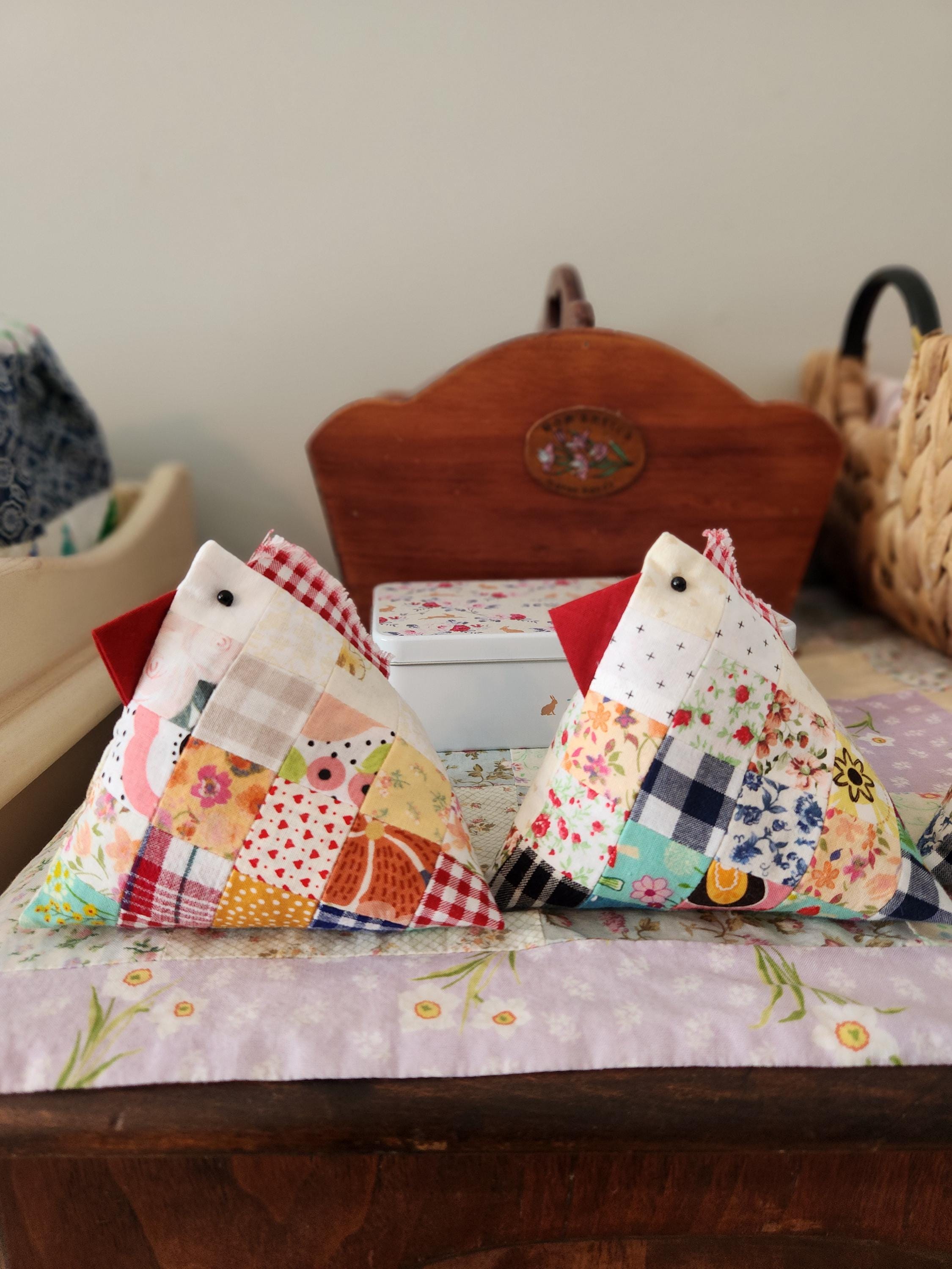Handmade Patchwork Chicken Pincushion: Cotton Fabric Scrap Sewing ...