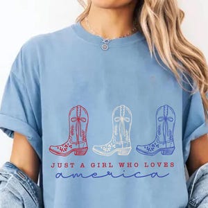 Cowgirl Boots Png, Just A Girl Who Loves America Png, Red White Blue Western Sublimation Design, Independence Day Png