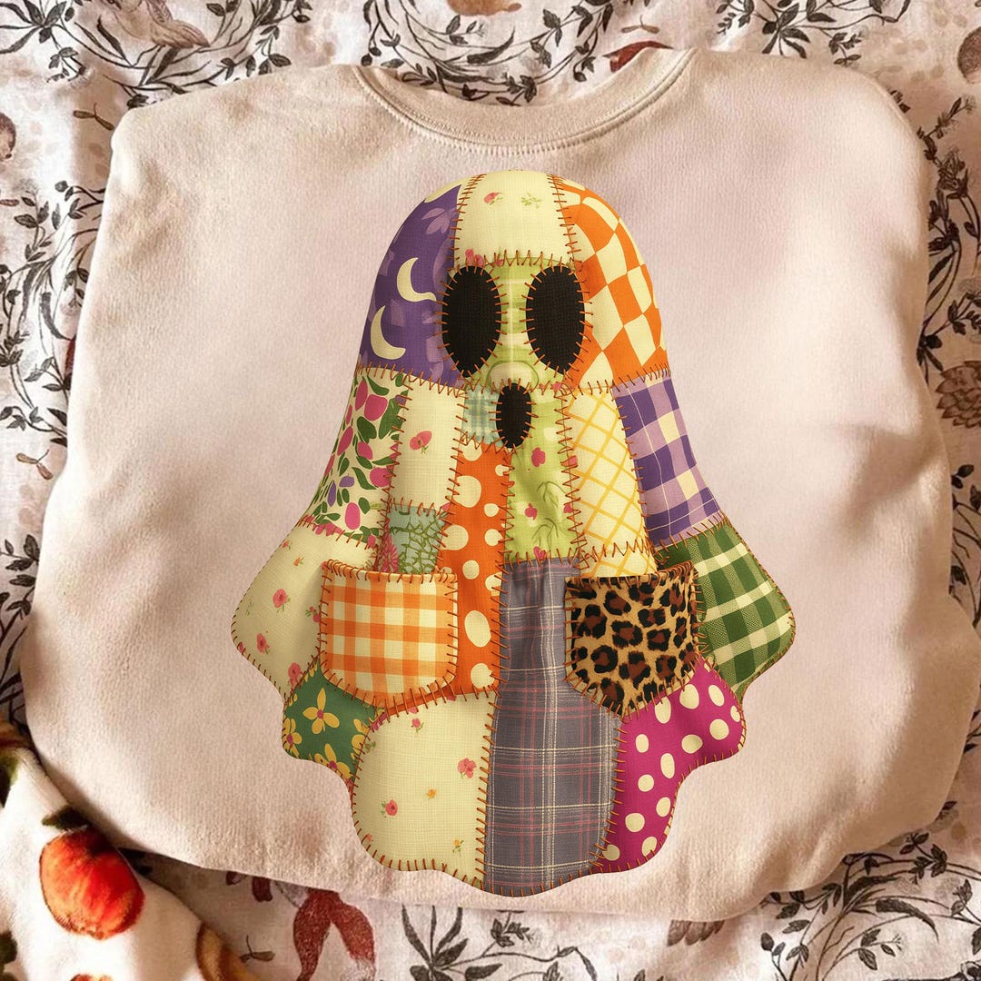 Patchwork Ghost Pattern Patchwork Ghost Png, Halloween Ghost Design, Retro Spooky Ghost Png ...