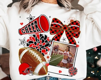Custom Photo Cheerleader Football Png, Game Day Png, Spirit Megaphone Bow Png, Preppy Cheerleader Bow Png, Cheer Football Coquette Png