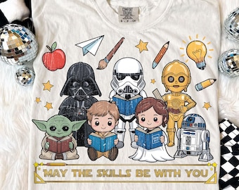 Que las habilidades te acompañen PNG, Personajes de la galaxia espacial leyendo diseño digital, Sublimación para profesores de vuelta al cole, PNG de escuela de ciencia ficción