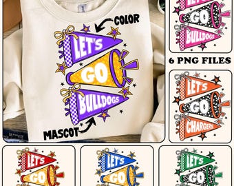 Personalized Let’s Go Flag Png Bundle, Custom Mascot School Spirit Png, Sports Team Support Png, School Spirit Png, Sport Team Png Digital