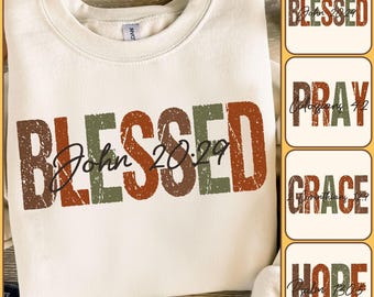 Christian Fall Png-bundel, Blessed Bid Grace Hope Sublimatie, Religieus Geschrift Shirt Design, Bijbelvers Woorden Png, Geloof Citaat Png