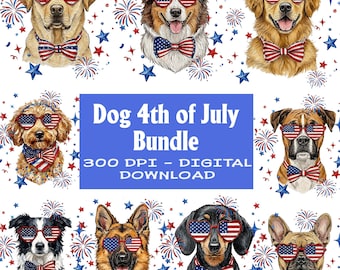 Retro Dog 4th of July PNG Bundle: Patriotic Dog PNG Bundle, USA 250th Anniversary, Red White and Blue Dog Sublimation (Digital Download)