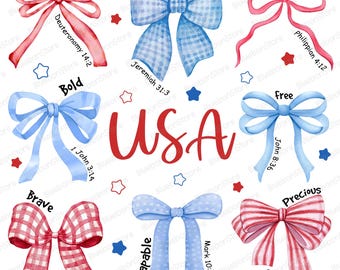 USA Bow Bible Verse Png, Christian Patriotic Bow Sublimation, Scripture Noun Bow Png, Religious USA Shirt Design, 4th Of July Christian Png