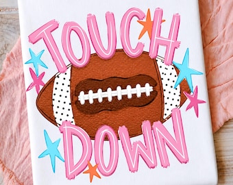 Retro Touch Down PNG, Western Game Day Football Sublimation, Colorful Girly Sports PNG, Trendy Hand Drawn Fall Football PNG Download