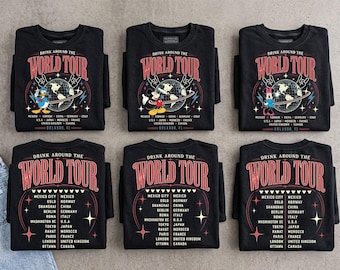 Drink Around The World Tour PNG, Vintage World Showcase Sublimation Design, Retro World Tour Mouse Graphic PNG