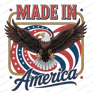 Made In America PNG, Patriotic Eagle Clipart, 4th Of July Sublimation Design, USA Pride Retro Vintage Graphic, Independence Day Shirt PNG