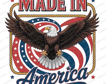 Made In America PNG, Patriotic Eagle Clipart, 4th Of July Sublimation Design, USA Pride Retro Vintage Graphic, Independence Day Shirt PNG