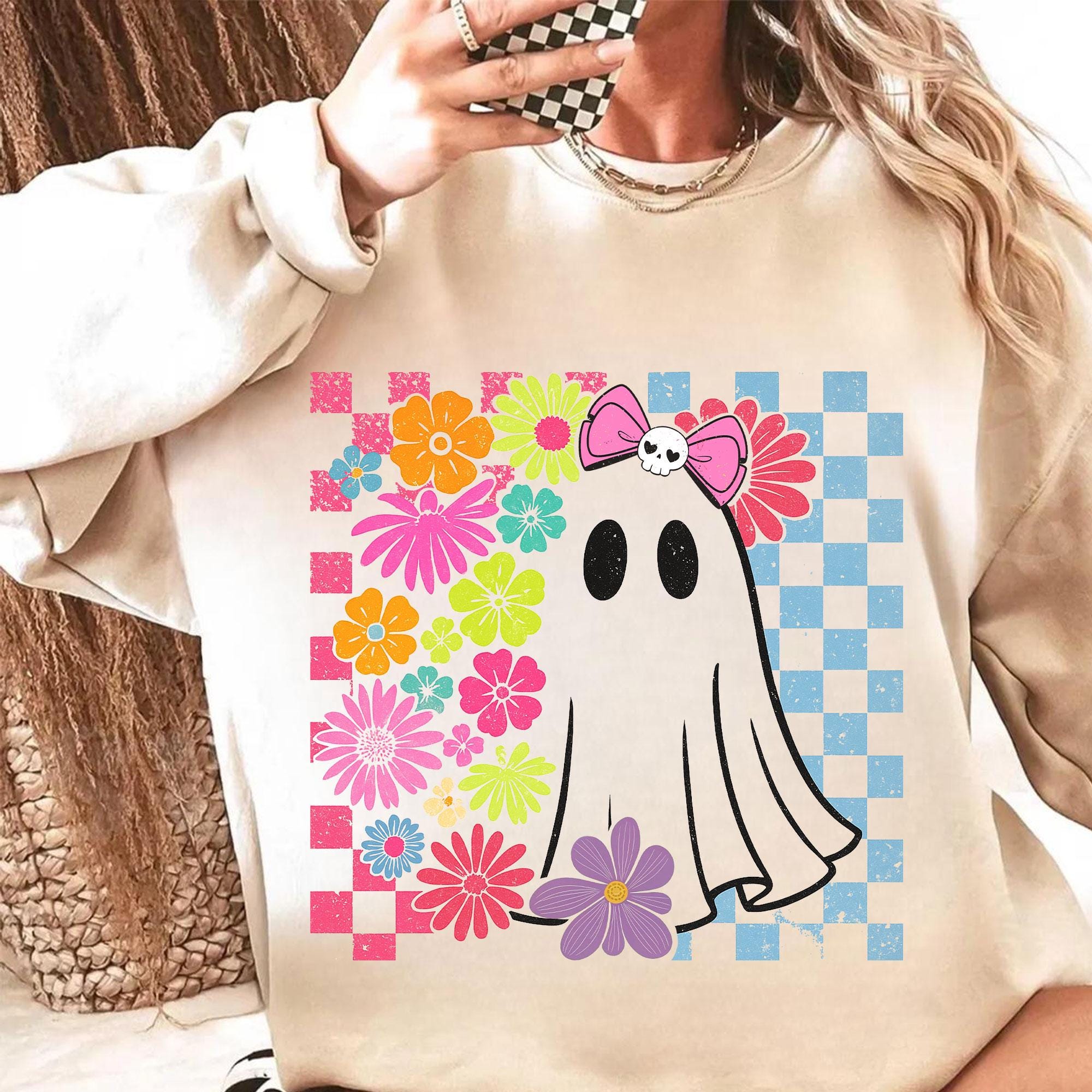 Cute Ghost With Flowers Png, Halloween Sublimation Design, Pastel ...