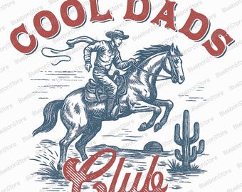 Club de Papás Geniales PNG, Sublimación de Papá Vaquero Vintage, Clipart de Papá del Oeste Retro, Diseño de Camiseta para el Día del Padre, Regalo para Papá
